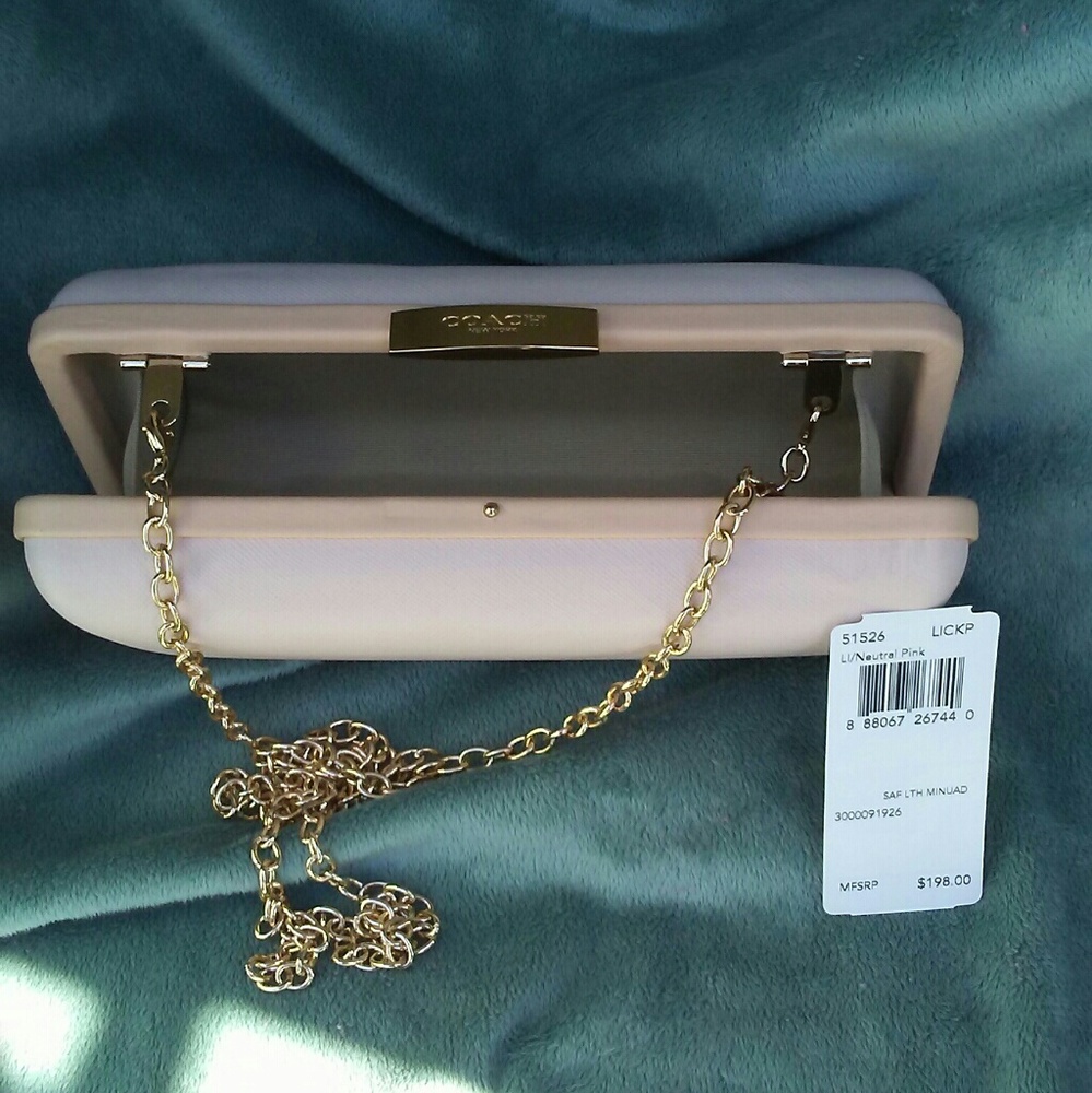 Coach Pale Pink Leather Clutch with Gold Chain